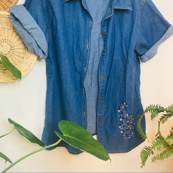 vtg vsco 90’s Floral Embroidered Denim Popover - Picture 2 of 4